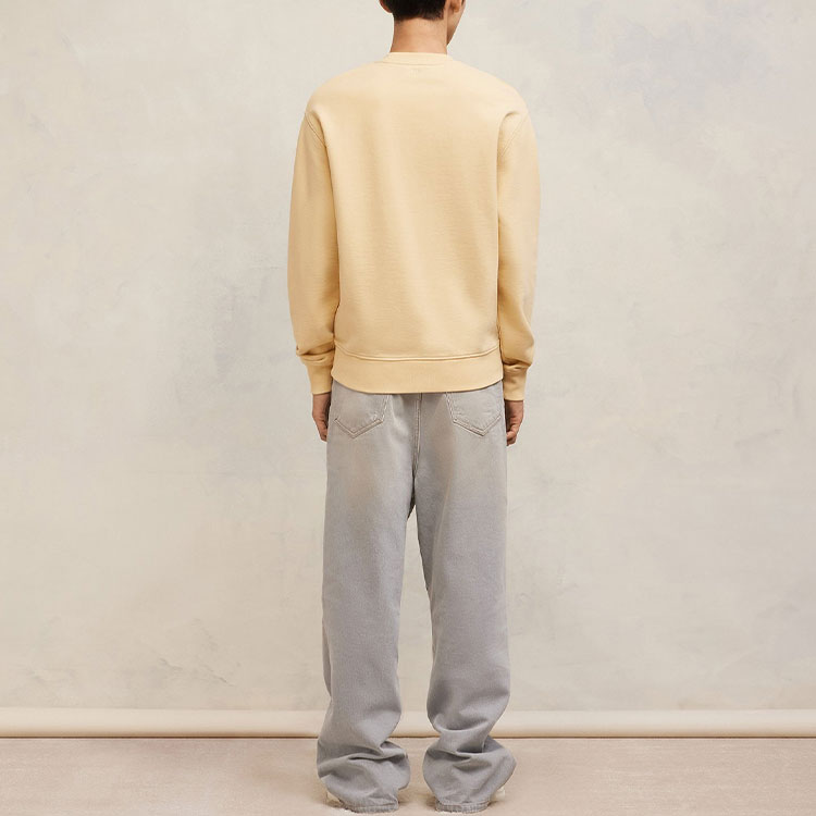 Shop AMI PARIS FW23 Unisex Krim Kuning Baju Sweatshirt Crewneck Sulam Dada USW003730718