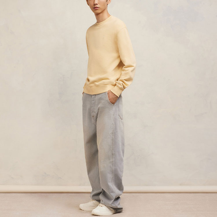 Purchase AMI PARIS FW23 Unisex Krim Kuning Baju Sweatshirt Crewneck Sulam Dada USW003730718