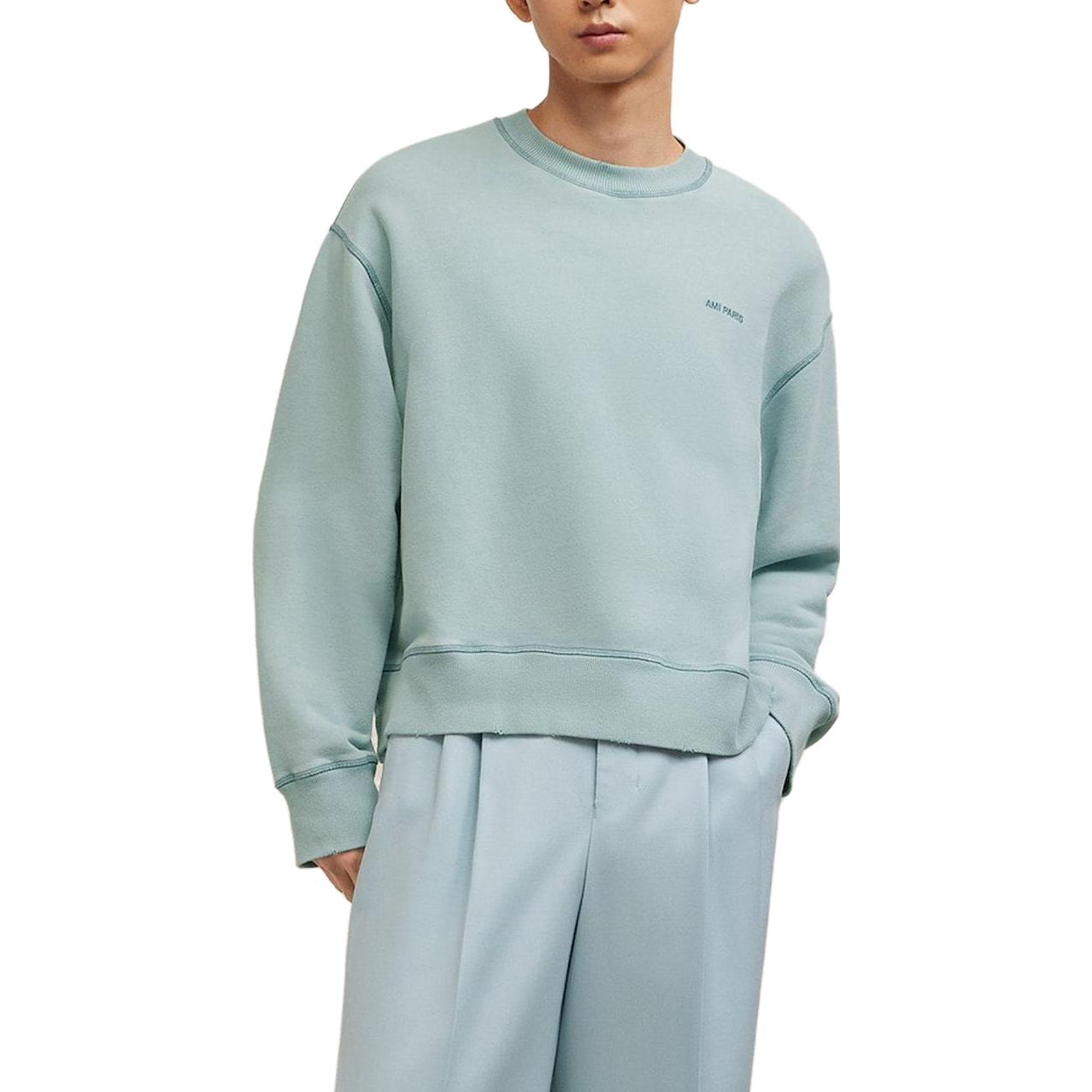 Lookbook AMI PARIS FW23 Sudadera Casual Unisex de Algodón Lavado Azul. USW016JE0052468