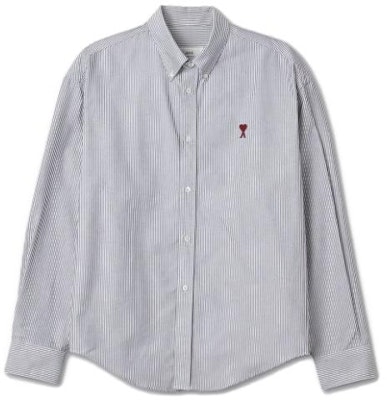 AMI Paris FW23 男女灰色條紋襯衫紅色愛心刺繡款式 BFUSH130CO0021-039 Buy AMI Paris FW23 男女灰色條紋襯衫紅色愛心刺繡款式 BFUSH130CO0021-039