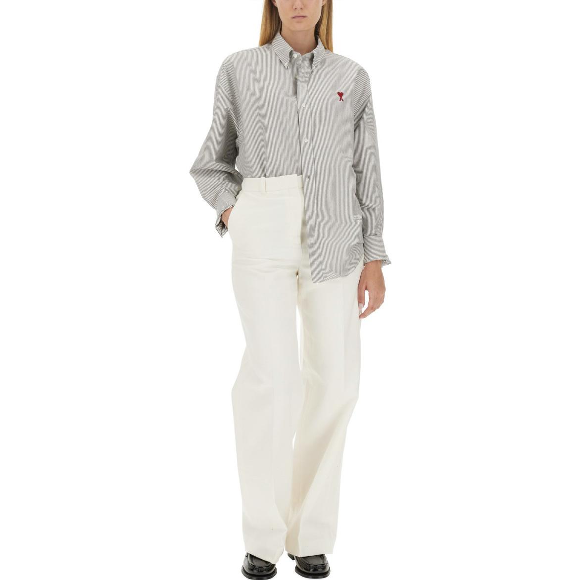 Sizing AMI Paris FW23 男女灰色條紋襯衫紅色愛心刺繡款式 BFUSH130CO0021-039