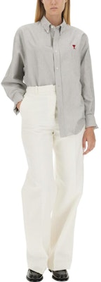 AMI Paris FW23 男女灰色條紋襯衫紅色愛心刺繡款式 BFUSH130CO0021-039 Sizing AMI Paris FW23 男女灰色條紋襯衫紅色愛心刺繡款式 BFUSH130CO0021-039