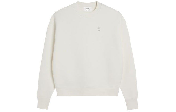 AMI PARIS FW23 Unisex Loose-Fit Cotton Sweatshirt White with Heart Design SPUSW017740-150