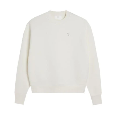 AMI PARIS FW23 Unisex Loose-Fit Cotton Sweatshirt White with Heart Design SPUSW017740-150