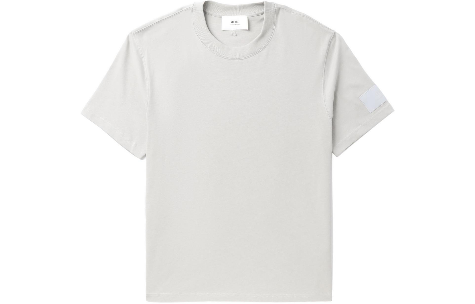 Order AMI Paris FW23 Unisex T-Shirt Kelabu Mutiara Label Lengan. UTS017726-088