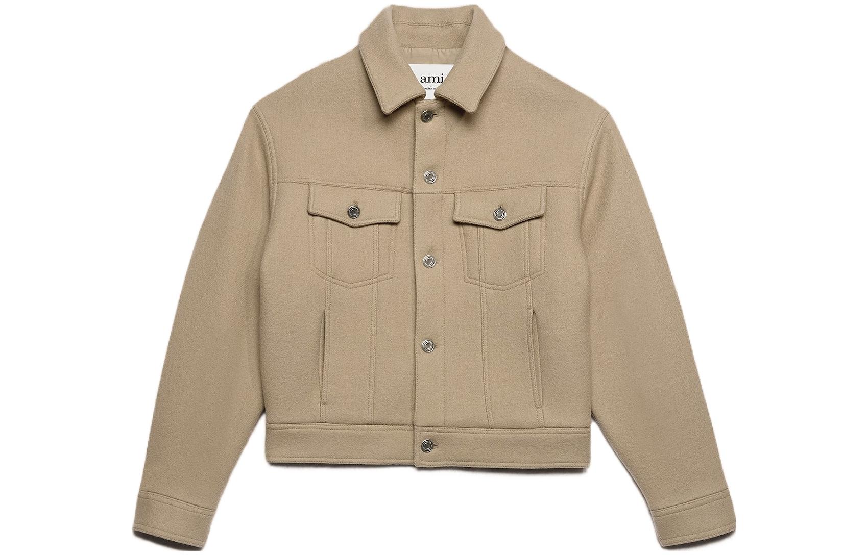 AMI PARIS FW23 Unisex Solid Single-Breasted Relaxed Jacket - Champagne Color UJK234WV0020265