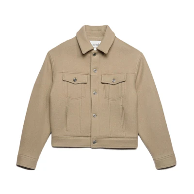AMI PARIS FW23 Unisex Solid Single-Breasted Relaxed Jacket - Champagne Color UJK234WV0020265