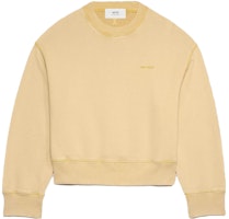 AMI Paris FW23 Unisex Washed Cotton Pullover Sweatshirt Vanilla Cream Color USW016JE0052718 AMI Paris FW23 Unisex Washed Cotton Pullover Sweatshirt Vanilla Cream Color USW016JE0052718