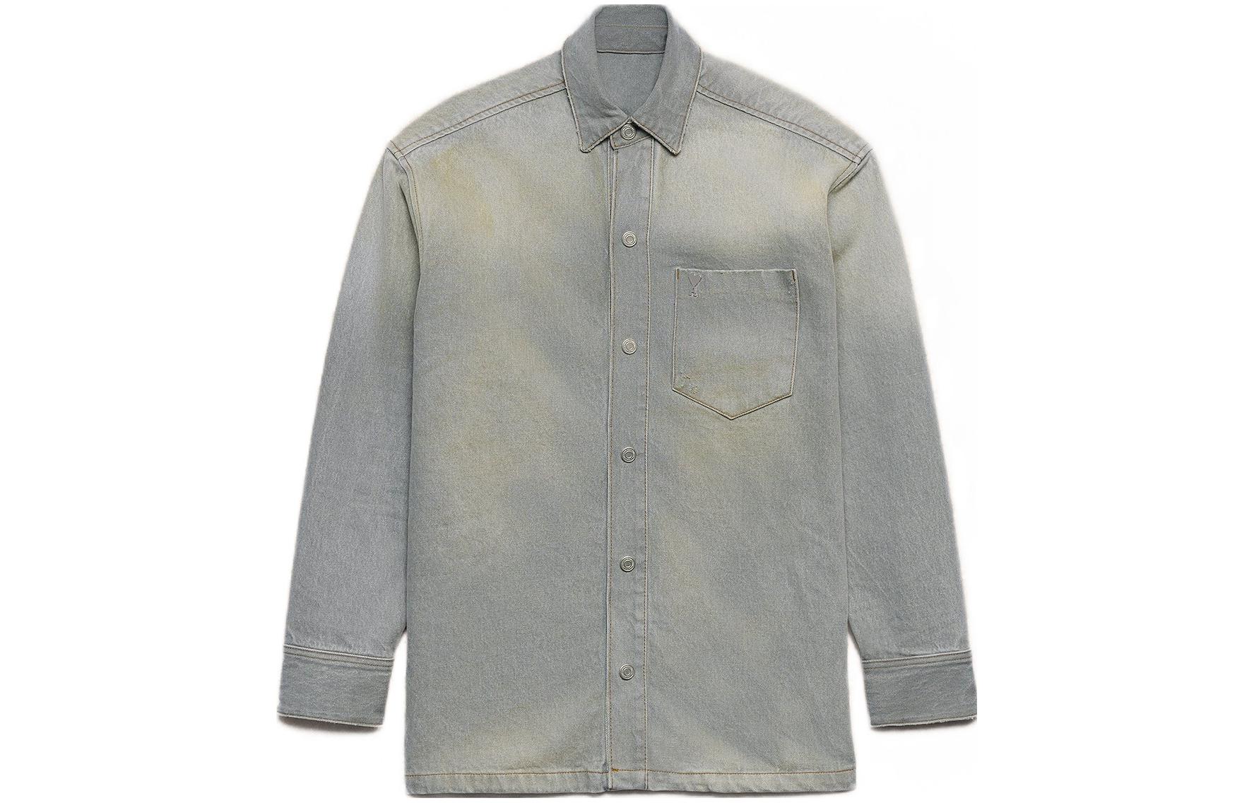 AMI Paris FW23 Vintage Collar Button Denim Jacket Unisex - Retro Gray. UJK251DE00190554