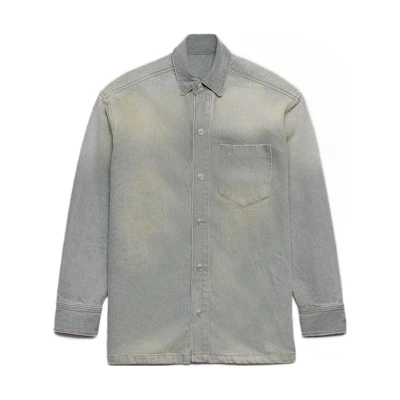 AMI Paris FW23 Vintage Collar Button Denim Jacket Unisex - Retro Gray. UJK251DE00190554