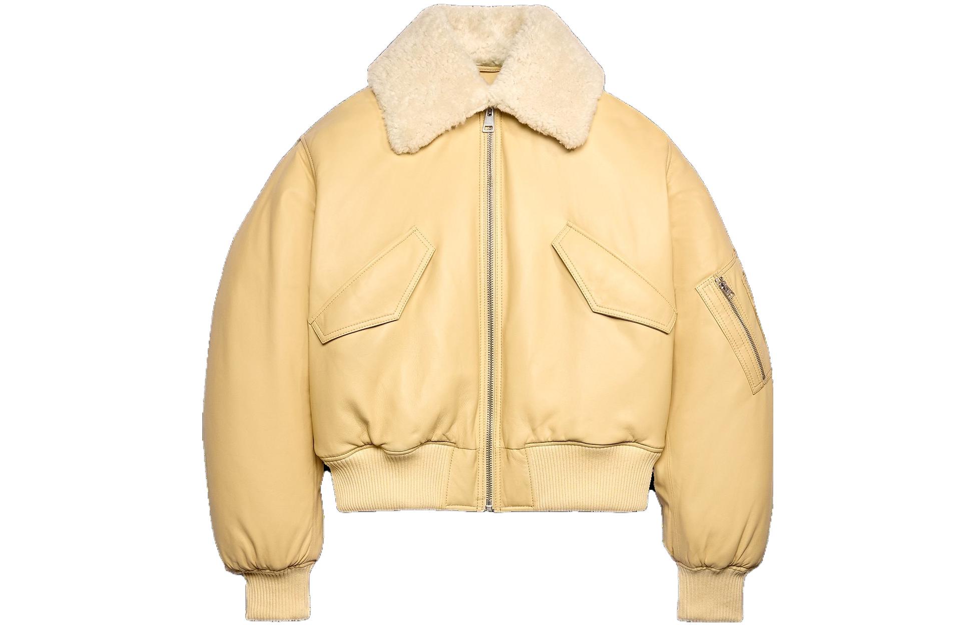 AMI PARIS FW23 Yellow Lambskin Leather Jacket - Unisex Loose Fit Designer Outerwear UJK027552-718