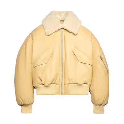 AMI PARIS FW23 Yellow Lambskin Leather Jacket - Unisex Loose Fit Designer Outerwear UJK027552-718