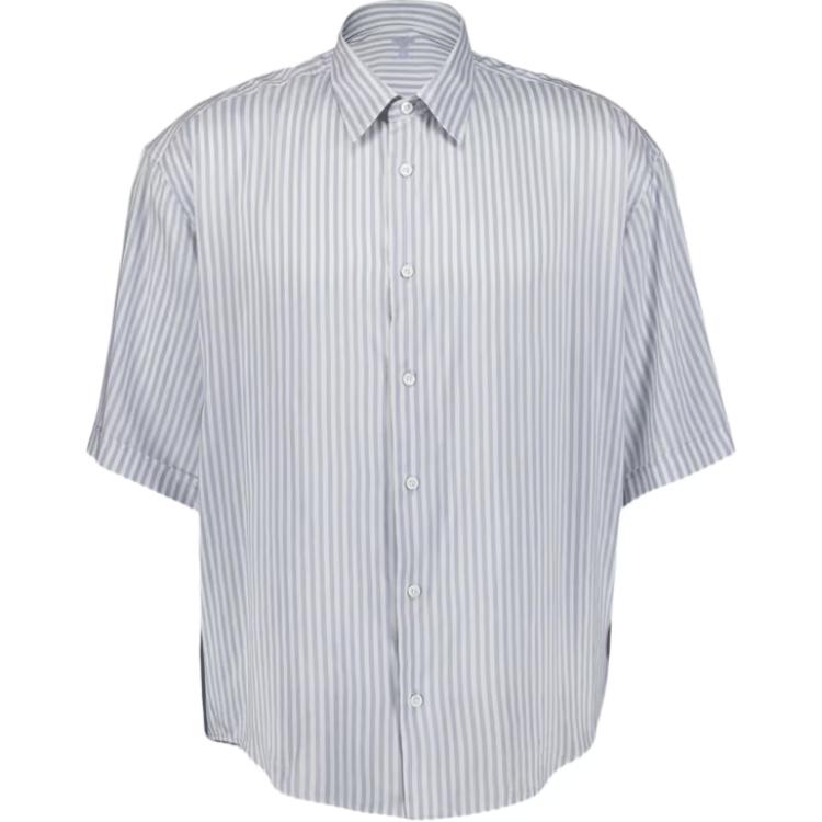AMI PARIS FW24  Blue Striped Button-Up Short Sleeve Shirt. HSH226.VI0015195