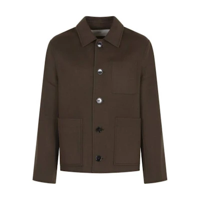 AMI Paris FW24 Double-Sided Cashmere Coat Jacket Deep Brown HJK268-WV0022-221