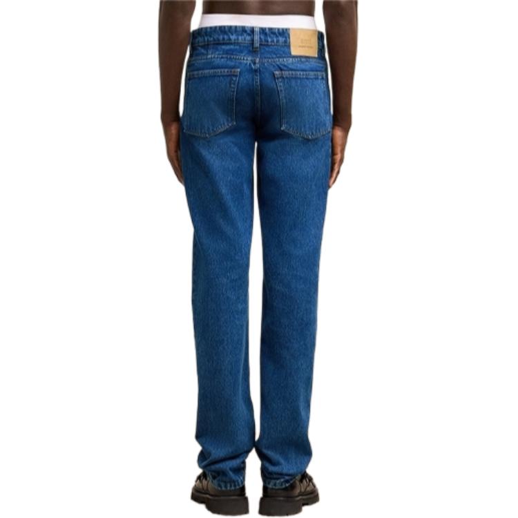 Shop AMI Paris FW24 Jeans Santai Straight Vintage Biru Pakaian Kasual. HTR001DE0031-480
