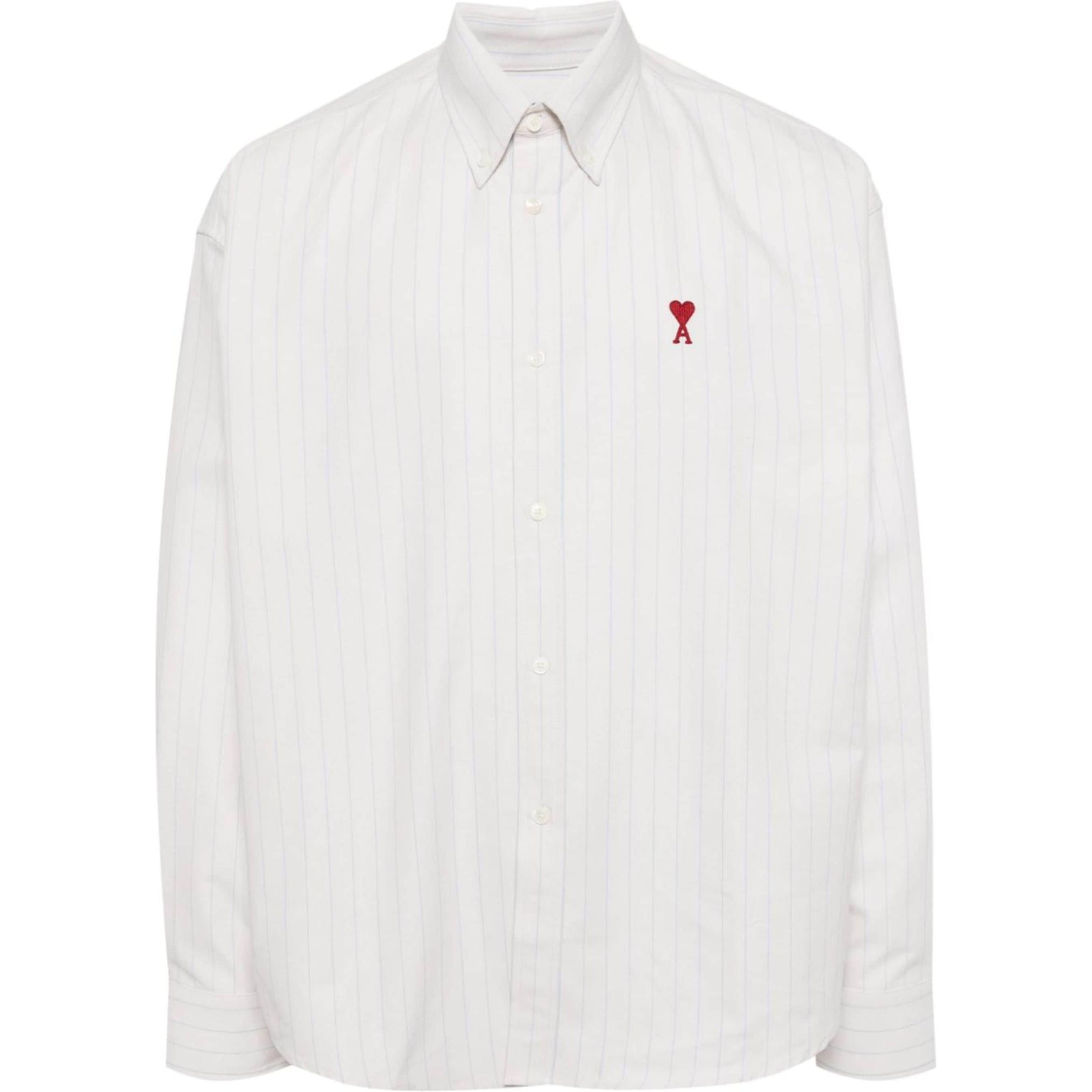 AMI Paris FW24  White Striped Long Sleeve Relaxed Fit Shirt E24USH130CO0067-WHITE