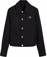 AMI PARIS FW24 Black Nylon Button-Up Outdoor Jacket Unisex with Logo Design UJK242PA0007-001 AMI PARIS FW24 Black Nylon Button-Up Outdoor Jacket Unisex with Logo Design UJK242PA0007-001