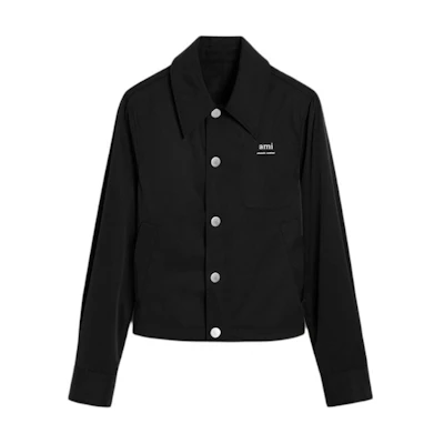 AMI PARIS FW24 Black Nylon Button-Up Outdoor Jacket Unisex with Logo Design UJK242PA0007-001