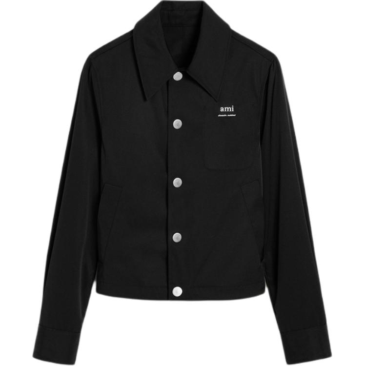 AMI PARIS FW24 Black Nylon Button-Up Outdoor Jacket Unisex with Logo Design UJK242PA0007-001 圖 2