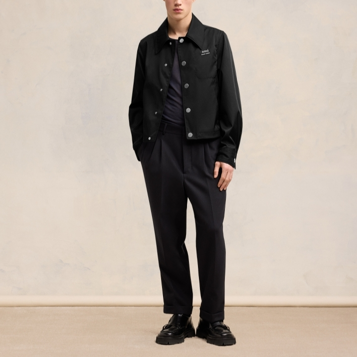 AMI PARIS FW24 Black Nylon Button-Up Outdoor Jacket Unisex with Logo Design UJK242PA0007-001 圖 3