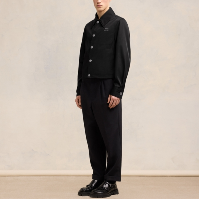 AMI PARIS FW24 Black Nylon Button-Up Outdoor Jacket Unisex with Logo Design UJK242PA0007-001 圖 5