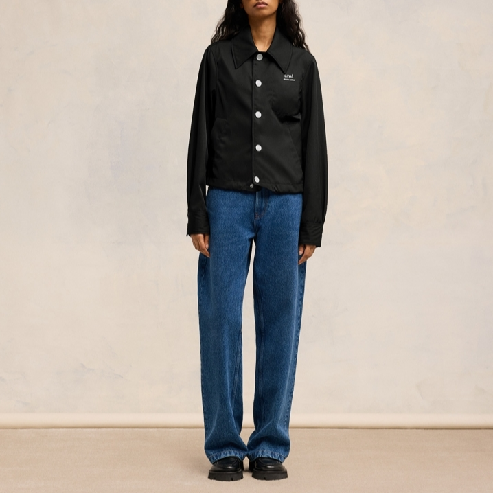 AMI PARIS FW24 Black Nylon Button-Up Outdoor Jacket Unisex with Logo Design UJK242PA0007-001 圖 6