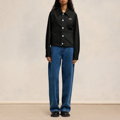AMI PARIS FW24 黑色尼龙扣式户外夹克 男女同款 带标志设计 UJK242PA0007-001 Details for AMI PARIS FW24 黑色尼龙扣式户外夹克 男女同款 带标志设计 UJK242PA0007-001