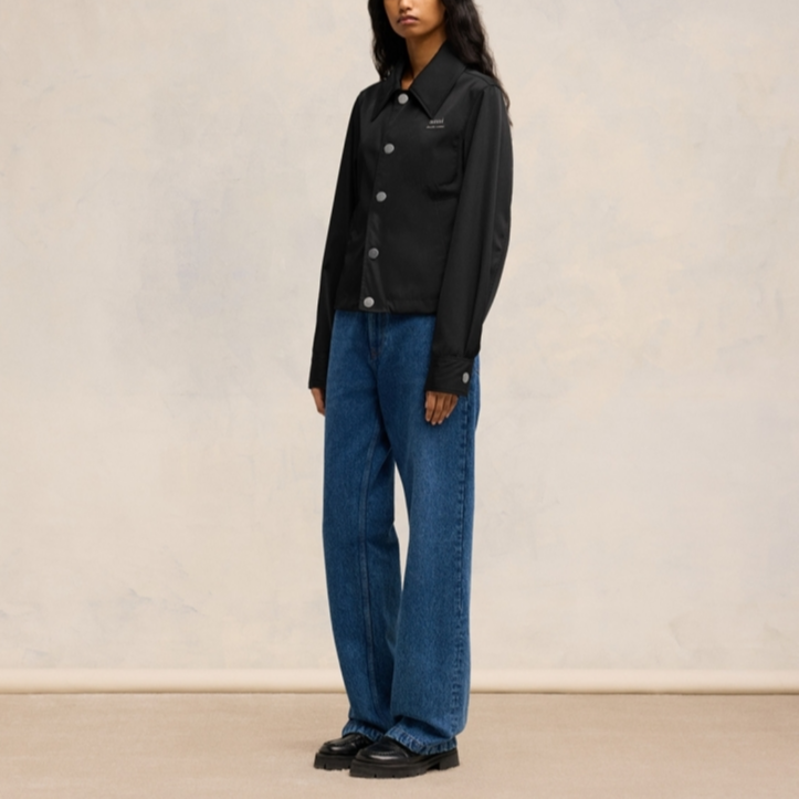 AMI PARIS FW24 Black Nylon Button-Up Outdoor Jacket Unisex with Logo Design UJK242PA0007-001 圖 8