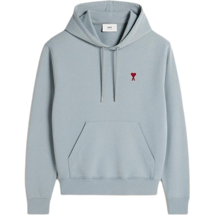 AMI PARIS FW24 Blue-Grey Heart Embroidered Cotton Hoodie Unisex USW235730-4012