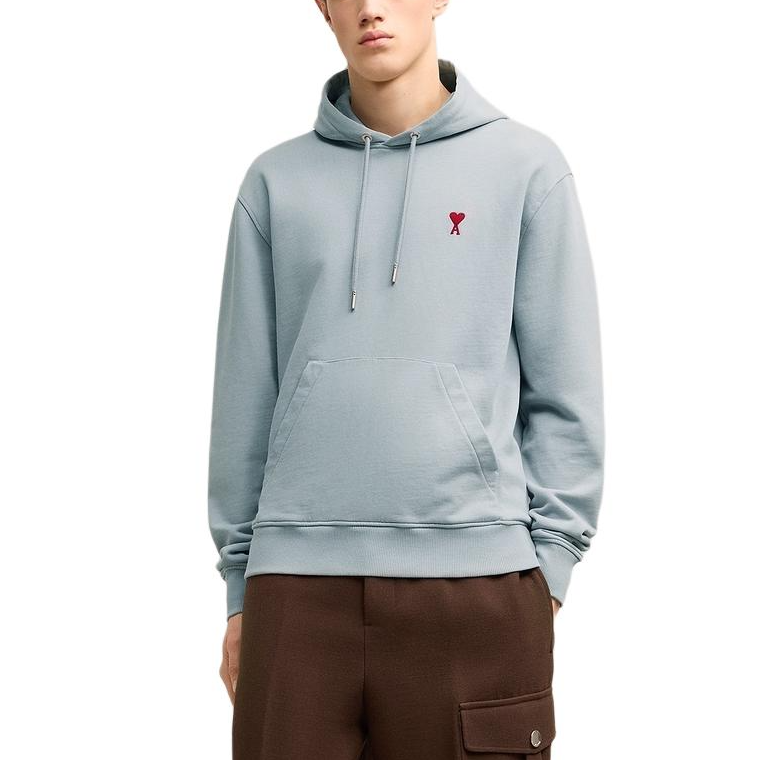 AMI PARIS FW24 Blue-Grey Heart Embroidered Cotton Hoodie Unisex USW235730-4012 圖 3