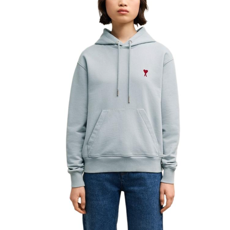 AMI PARIS FW24 Blue-Grey Heart Embroidered Cotton Hoodie Unisex USW235730-4012 圖 4