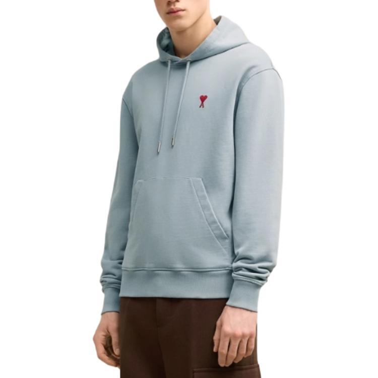 AMI PARIS FW24 Blue-Grey Heart Embroidered Cotton Hoodie Unisex USW235730-4012 圖 7