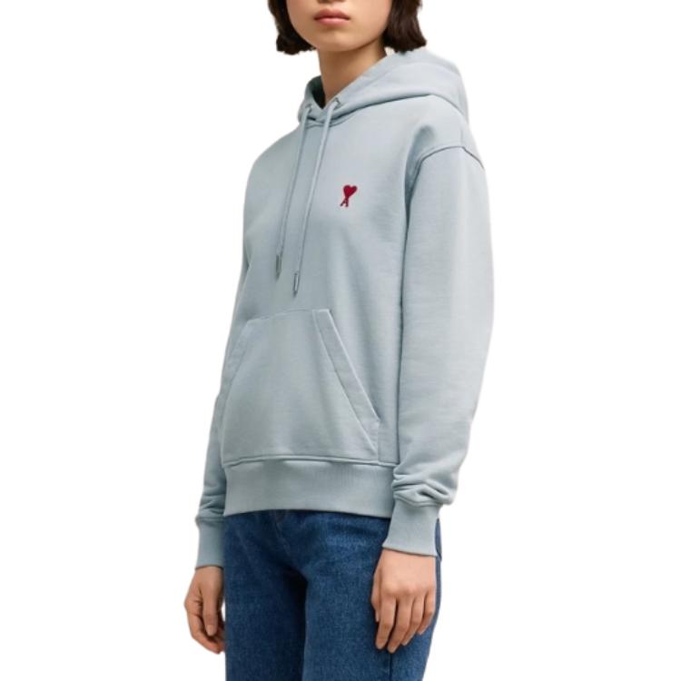 AMI PARIS FW24 Blue-Grey Heart Embroidered Cotton Hoodie Unisex USW235730-4012 圖 8