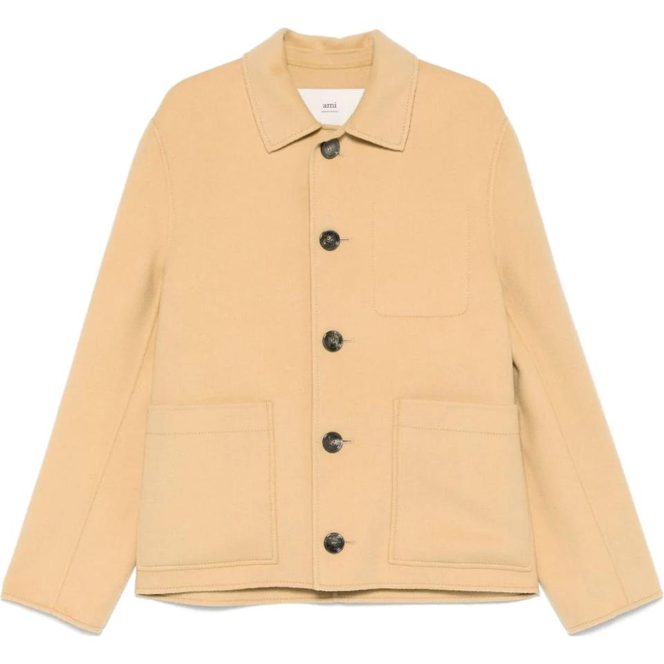 AMI PARIS FW24 Brushed Blend Straight-Hem Shirt Jacket Men’s Light Beige HJK268WV0022-BEIGE