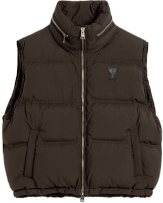 アミ パリス FW24 ハートロゴ ジッパーダウンベスト - ダークブラウン HJK703PA0009-221 Order アミ パリス FW24 ハートロゴ ジッパーダウンベスト - ダークブラウン HJK703PA0009-221