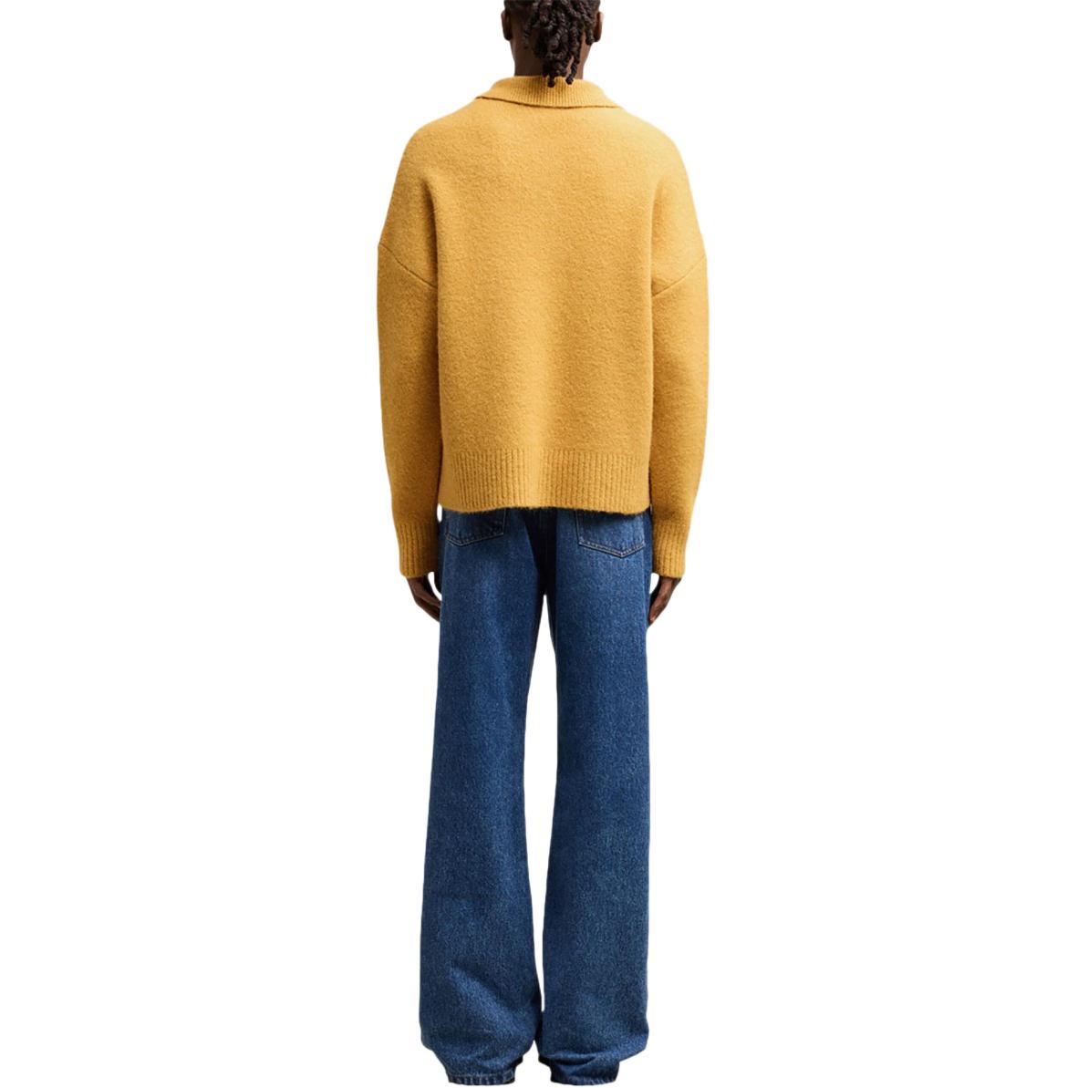 AMI Paris FW24 Heart Pattern Knit Polo Cloud Sweater Unisex Mustard Yellow UPL325KN0032-724 圖 4