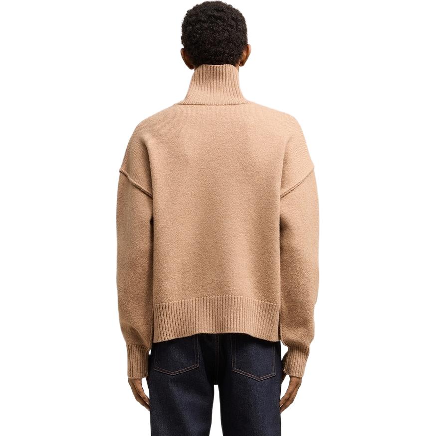 AMI Paris FW24 High-Neck Loose Knit Sweater Unisex - Camel Brown. UKS406018-289 圖 4