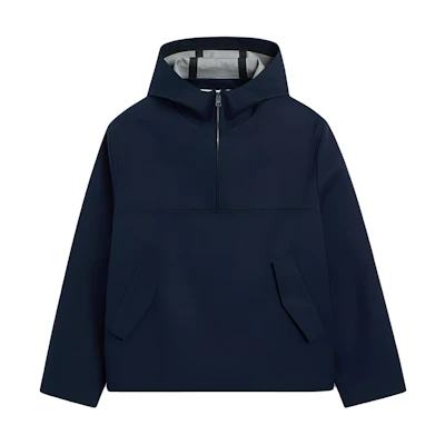 AMI PARIS FW24 Navy Outdoor Short Hooded Jacket Unisex Loose-Fit UJK104CO0081-4081