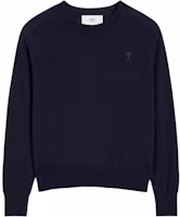 AMI Paris FW24 Solid Heart Embroidered Raglan Sweater Navy Blue Menswear HKS041KN0039-430 AMI Paris FW24 Solid Heart Embroidered Raglan Sweater Navy Blue Menswear HKS041KN0039-430