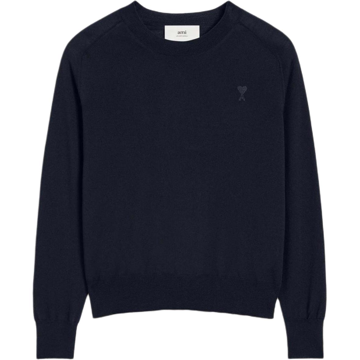 AMI Paris FW24 Solid Heart Embroidered Raglan Sweater Navy Blue Menswear HKS041KN0039-430 圖 2