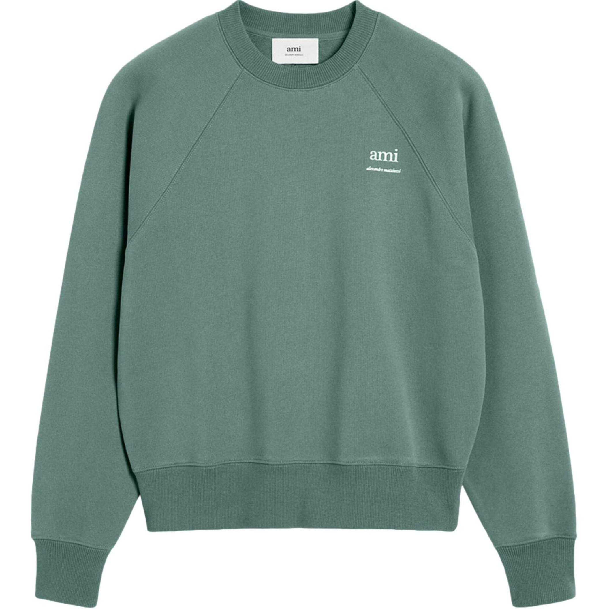 AMI PARIS FW24 Unisex Green Crewneck Sweatshirt with Logo Pattern USW024747-GREEN