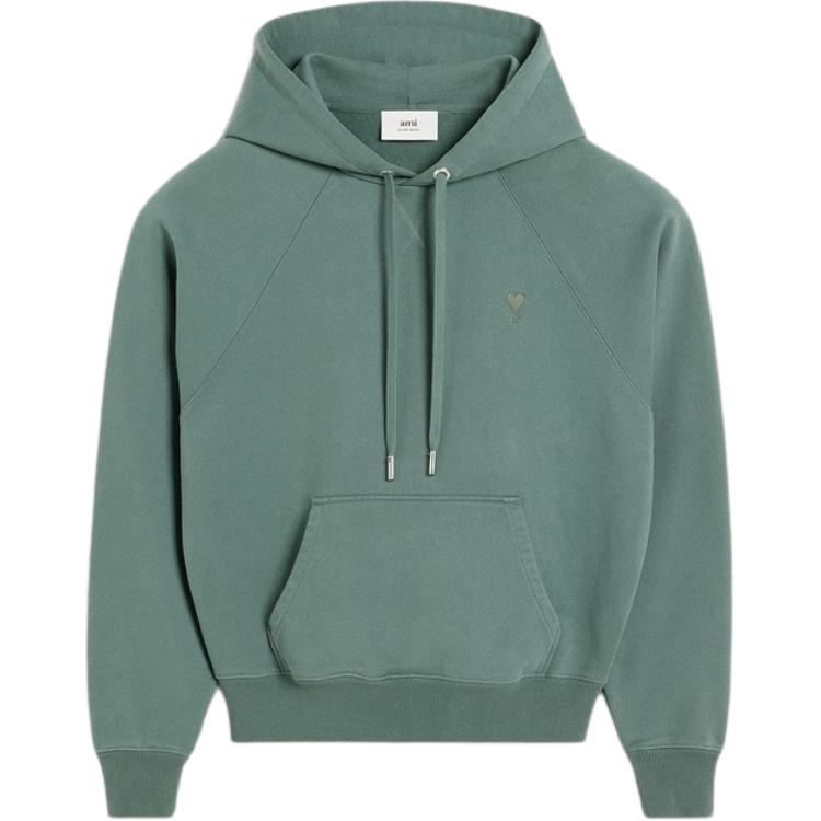 AMI PARIS FW24 Unisex Raglan Hoodie Pullover in Green Grey USW240JE0091-4013