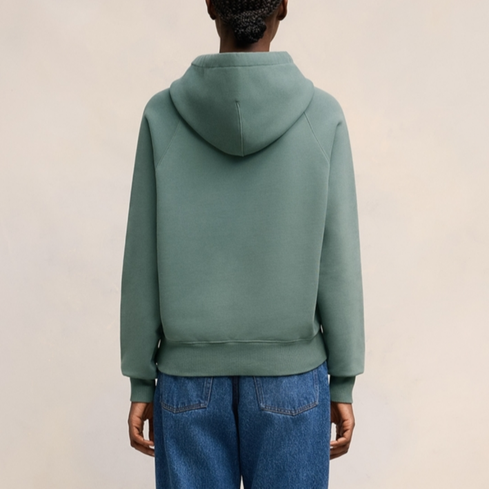 AMI PARIS FW24 Unisex Raglan Hoodie Pullover in Green Grey USW240JE0091-4013 圖 4