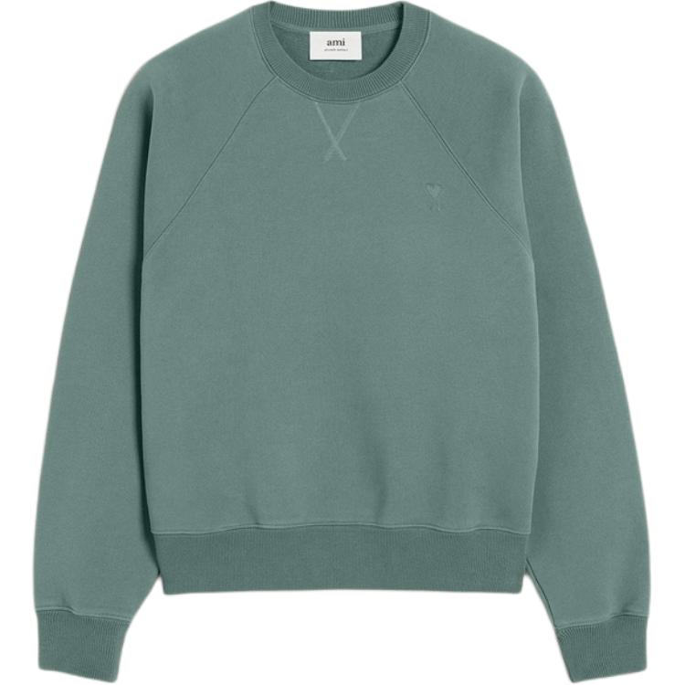 AMI PARIS FW24 Unisex Relaxed Fit Raglan Crewneck Sweatshirt Green Gray USW040JE0091-4013