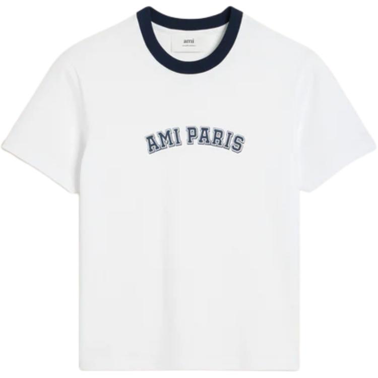 AMI PARIS FW24 Unisex White Crewneck Short Sleeve Tee with Contrast Ribbing. UTS047724-100