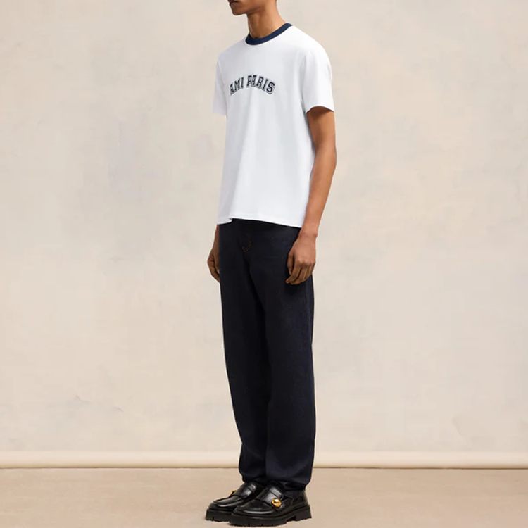 AMI PARIS FW24 Unisex White Crewneck Short Sleeve Tee with Contrast Ribbing. UTS047724-100 圖 5
