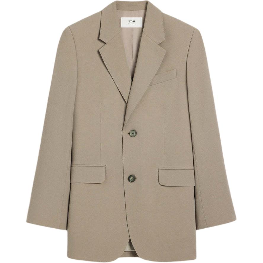 AMI PARIS FW24 Wool Crepe Two-Button Blazer Jacket Light Taupe HBV303WV0039-2811