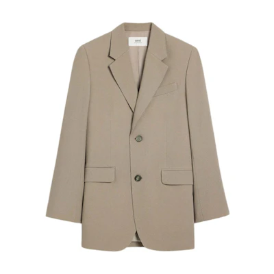AMI PARIS FW24 Wool Crepe Two-Button Blazer Jacket Light Taupe HBV303WV0039-2811