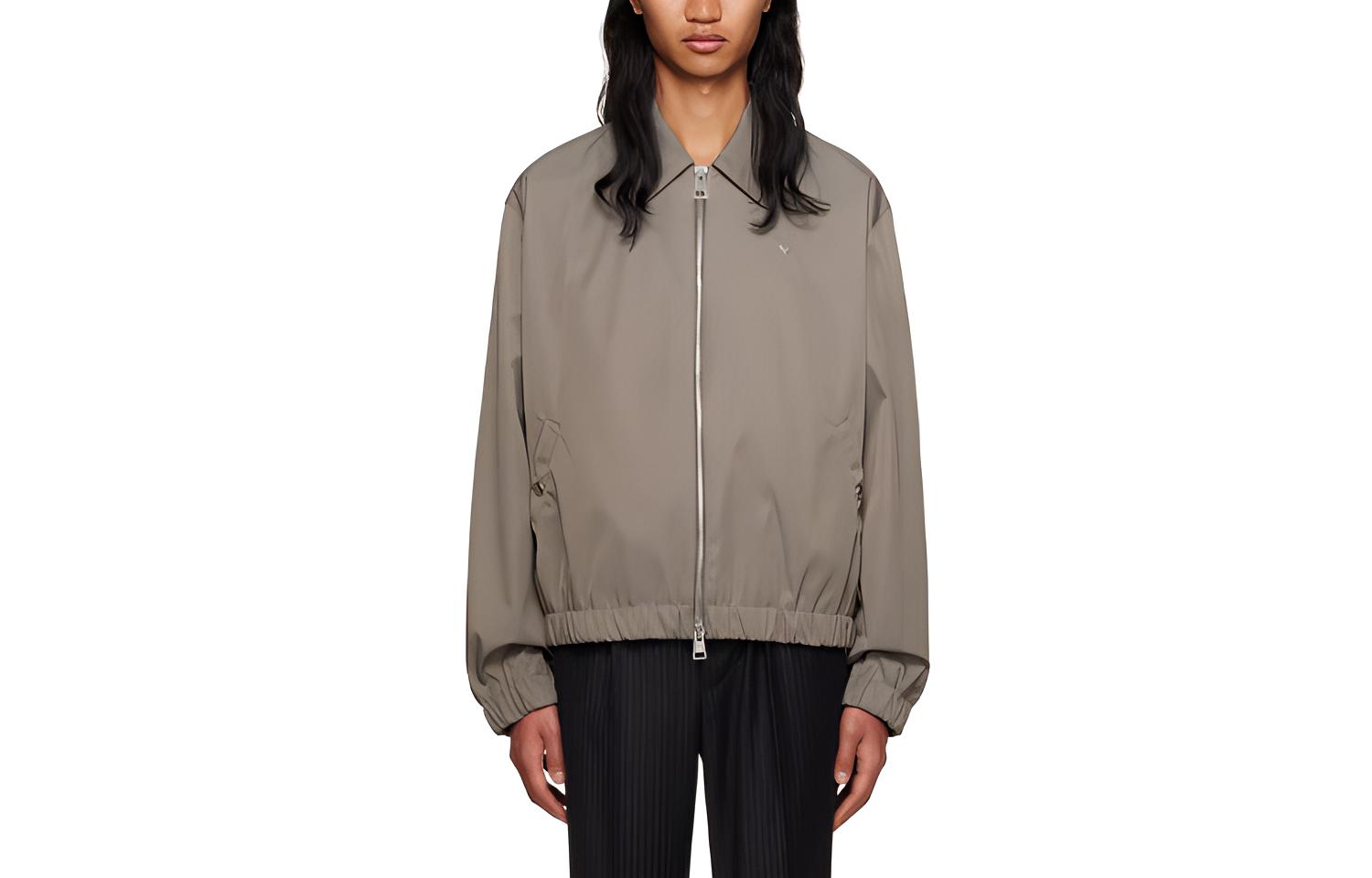 AMI PARIS Gray Beige Zip-Up Collared Long-Sleeve Jacket hjk014pa0007