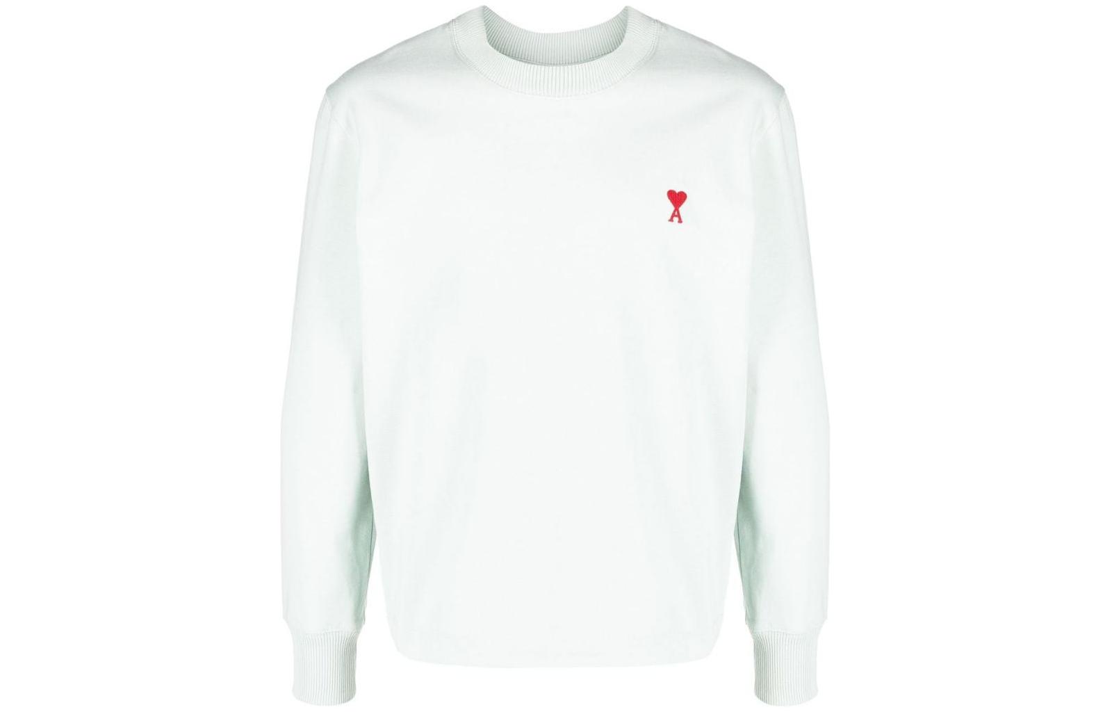 AMI PARIS Green Crewneck Sweatshirt with Heart Embroidery Unisex UTS200701H22